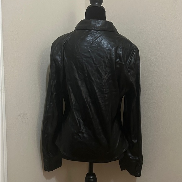 ZARA Black Faux Black Leather Button Up Long Sleeve Blouse - Picture 3 of 4